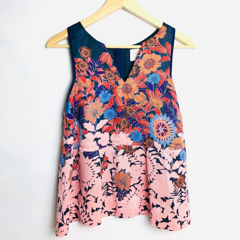 Anthropologie Floral Sleeveless Blouse - Pink and Blue